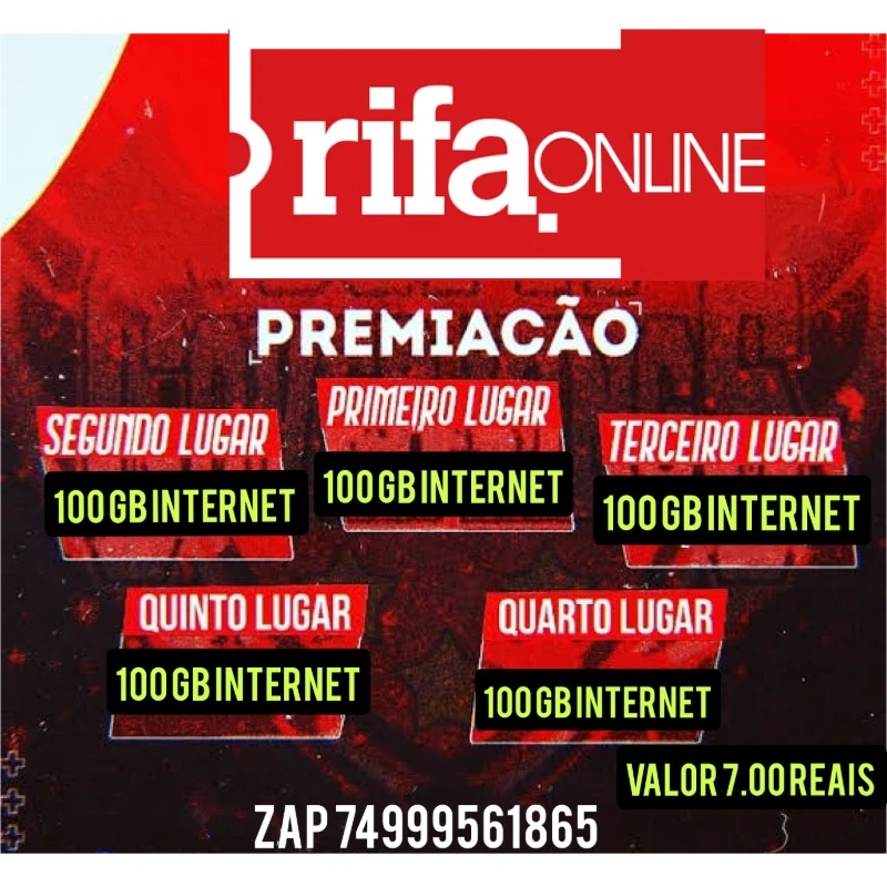 5 premiações de 100 Gb vivo do 1° ao 5°